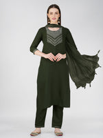 Thumbnail for Jyoti Fashion Women's Bottle Green Cotton Blend Sequins Embroidered Kurta Set - Distacart