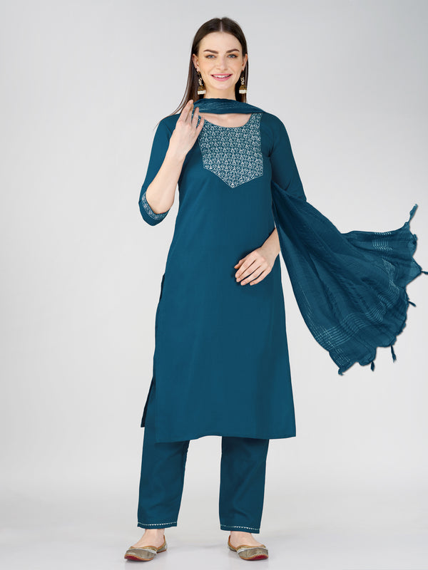 Jyoti Fashion Women's Morpeach Cotton Blend Sequins Embroidered Kurta Set - Distacart