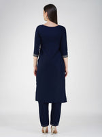 Thumbnail for Jyoti Fashion Women's Navy Blue Cotton Blend Sequins Embroidered Kurta Set - Distacart