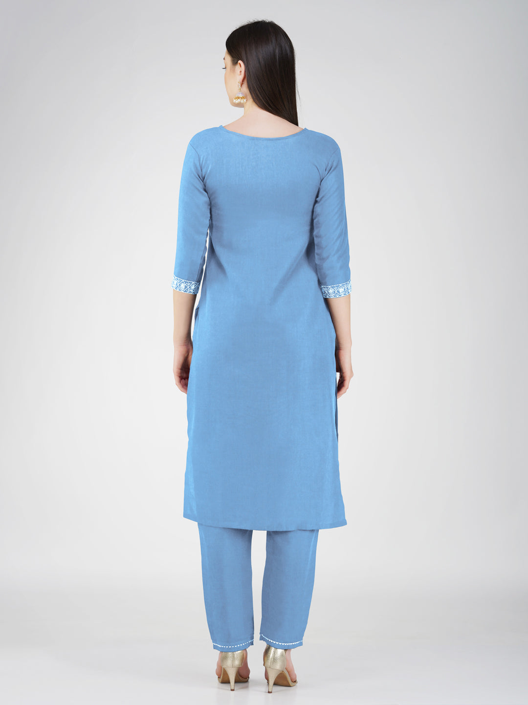 Jyoti Fashion Women's Sky Blue Cotton Blend Sequins Embroidered Kurta Set - Distacart
