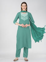 Thumbnail for Jyoti Fashion Women's Teal Cotton Blend Sequins Embroidered Kurta Set - Distacart