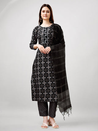 Jyoti Fashion Women's Black Rayon Printed with Embroidered Kurta Set - Distacart