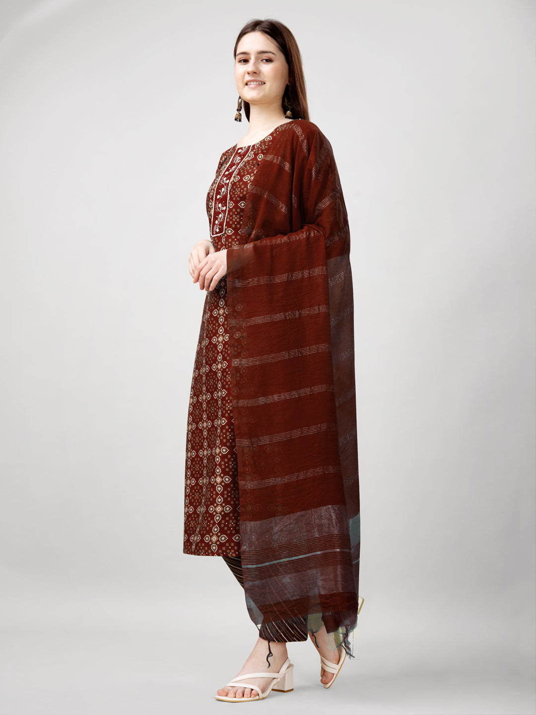Jyoti Fashion Women's Maroon Rayon Printed with Embroidered Kurta Set - Distacart