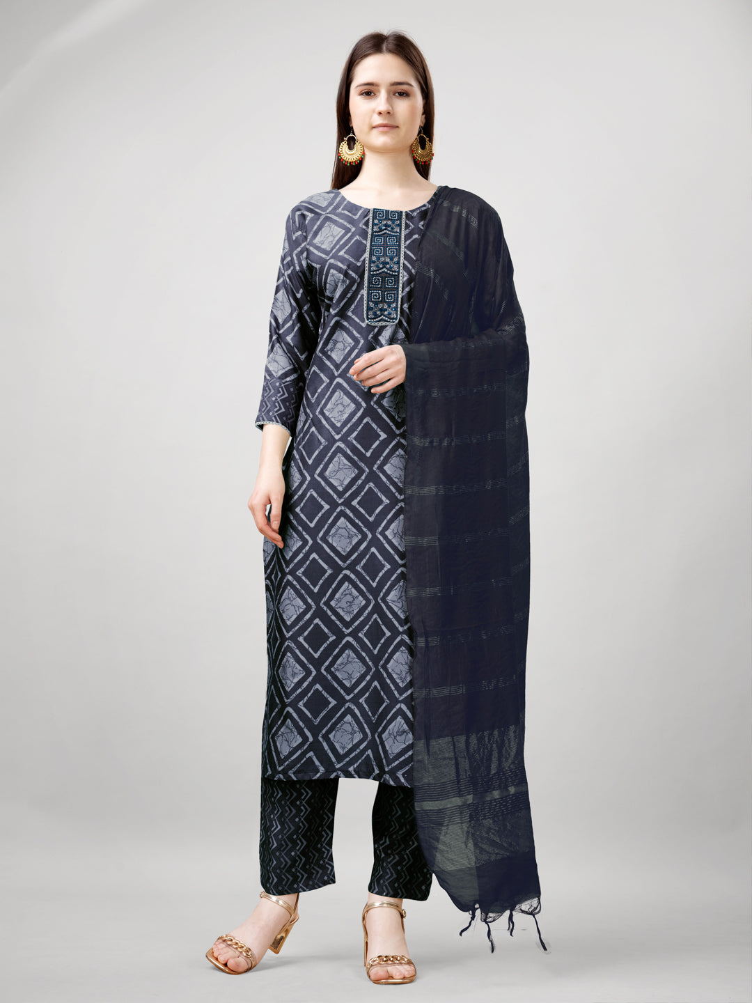 Jyoti Fashion Women's Grey Rayon Printed with Embroidered Kurta Set - Distacart