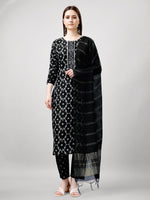 Thumbnail for Jyoti Fashion Women's Black Rayon Printed with Embroidered Kurta Set - Distacart