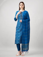 Thumbnail for Jyoti Fashion Women's Blue Rayon Printed with Embroidered Kurta Set - Distacart
