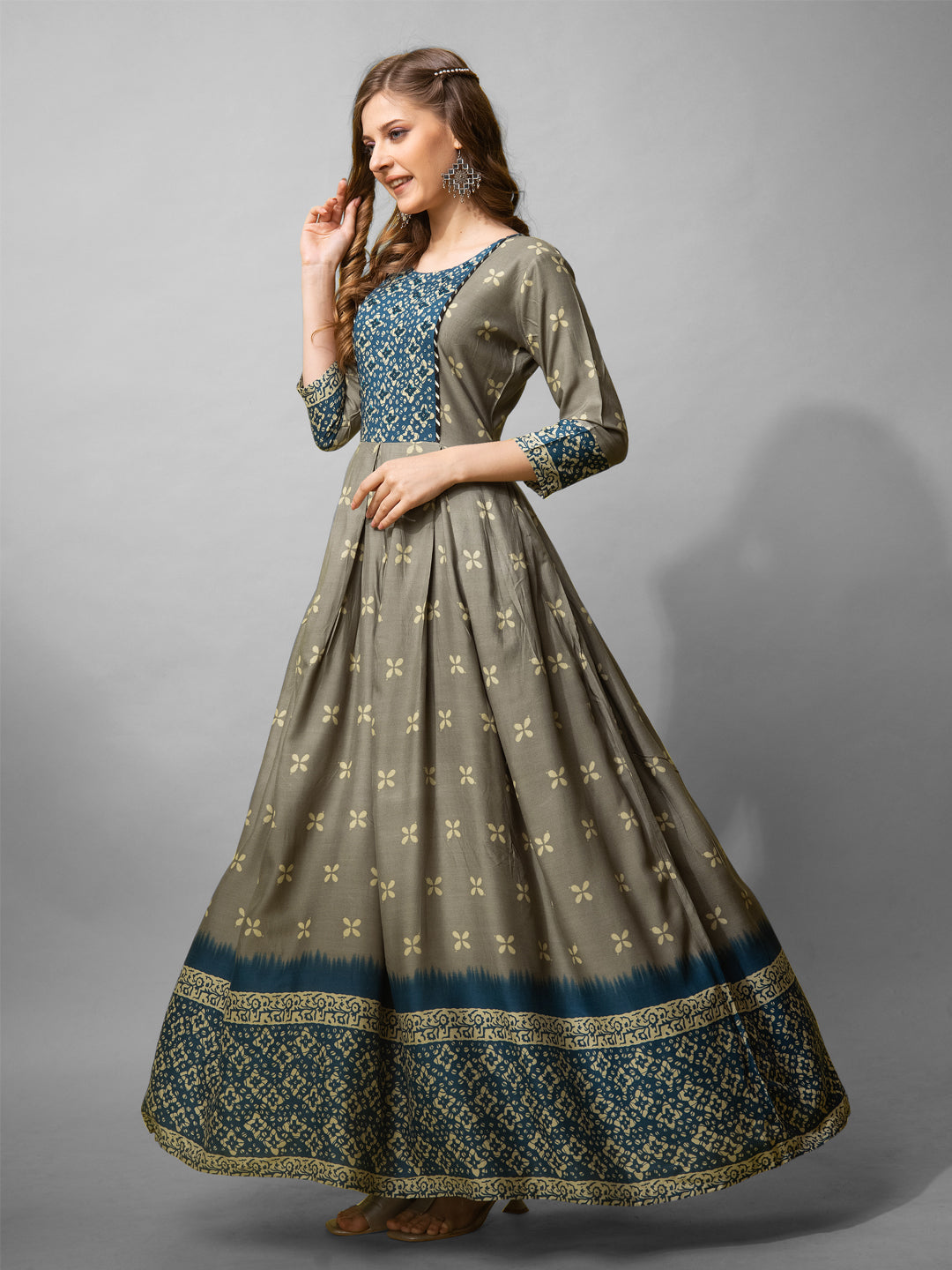 Jyoti Fashion Women's Grey Cotton Blend Printed Designer Anarkali Dress - Distacart