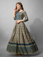 Thumbnail for Jyoti Fashion Women's Grey Cotton Blend Printed Designer Anarkali Dress - Distacart