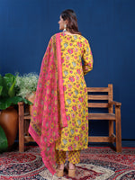 Thumbnail for Jyoti Fashion Women's Yellow Cotton Blend Printed Designer Kurta Set with Dupatta - Distacart