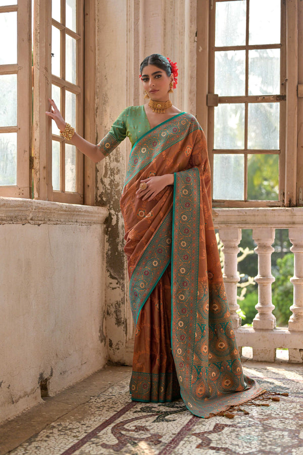Jyoti Fashion Women's Brown Banarasi Silk Zari Woven Traditional Saree with Blouse - Distacart