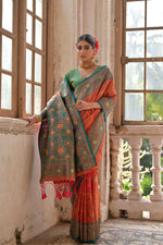 Thumbnail for Jyoti Fashion Women's Orange Banarasi Silk Zari Woven Traditional Saree with Blouse - Distacart