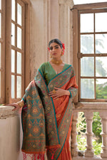 Thumbnail for Jyoti Fashion Women's Orange Banarasi Silk Zari Woven Traditional Saree with Blouse - Distacart