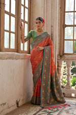 Thumbnail for Jyoti Fashion Women's Orange Banarasi Silk Zari Woven Traditional Saree with Blouse - Distacart