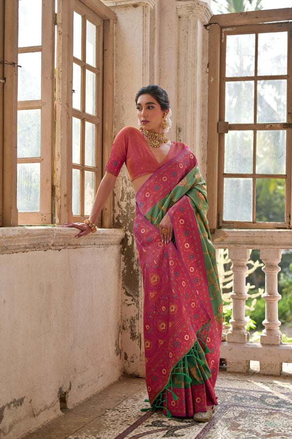 Jyoti Fashion Women's Pista Green Banarasi Silk Zari Woven Traditional Saree with Blouse - Distacart