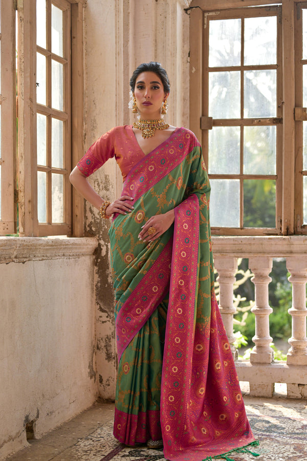 Jyoti Fashion Women's Pista Green Banarasi Silk Zari Woven Traditional Saree with Blouse - Distacart