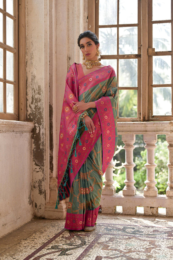 Jyoti Fashion Women's Rama Banarasi Silk Zari Woven Traditional Saree with Blouse - Distacart