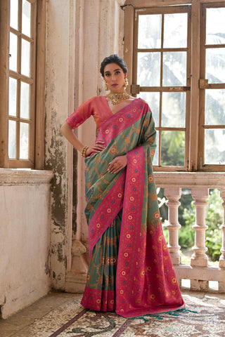 Jyoti Fashion Women's Rama Banarasi Silk Zari Woven Traditional Saree with Blouse - Distacart