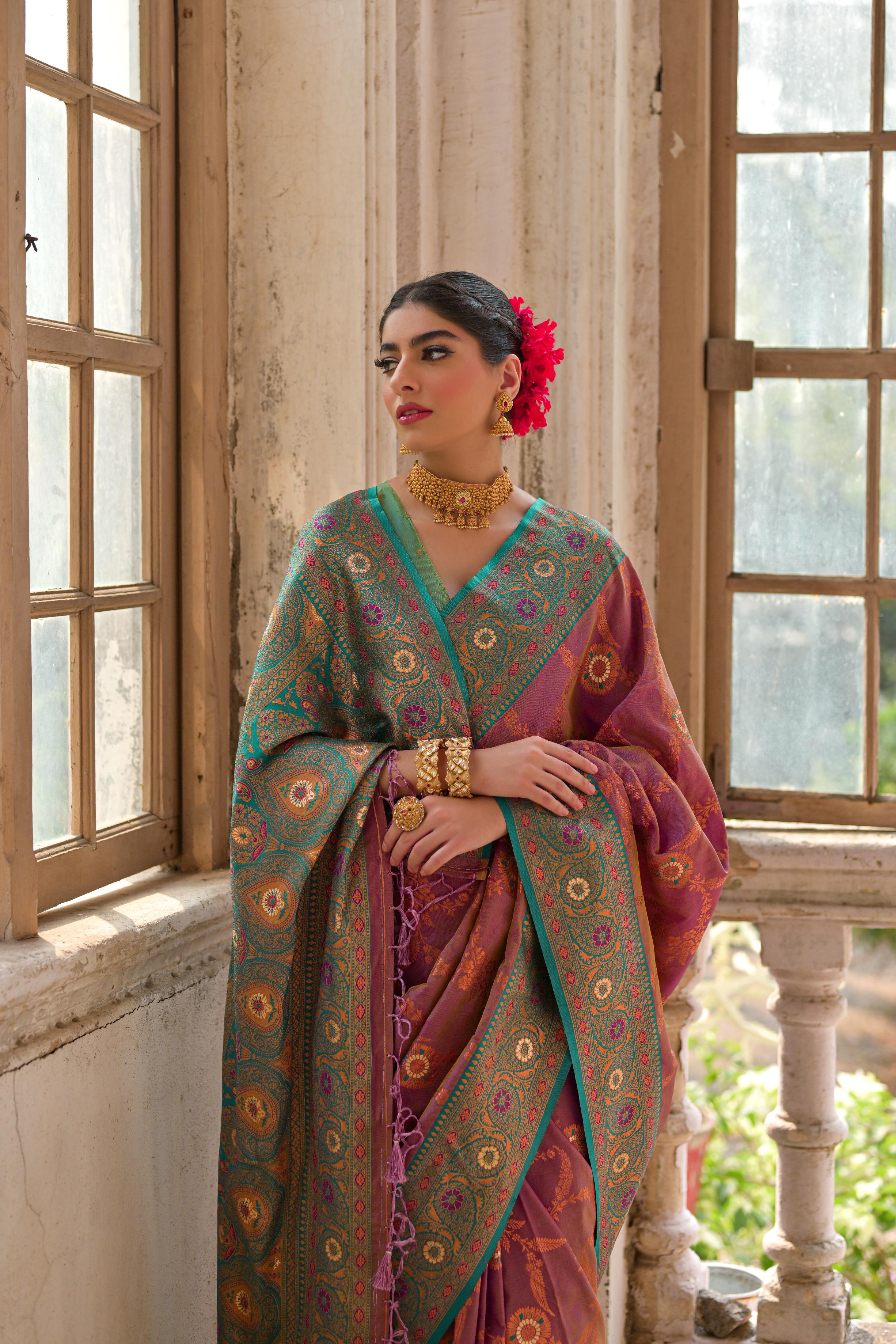 Jyoti Fashion Women's Wine Banarasi Silk Zari Woven Traditional Saree with Blouse - Distacart