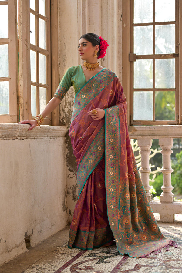Jyoti Fashion Women's Wine Banarasi Silk Zari Woven Traditional Saree with Blouse - Distacart