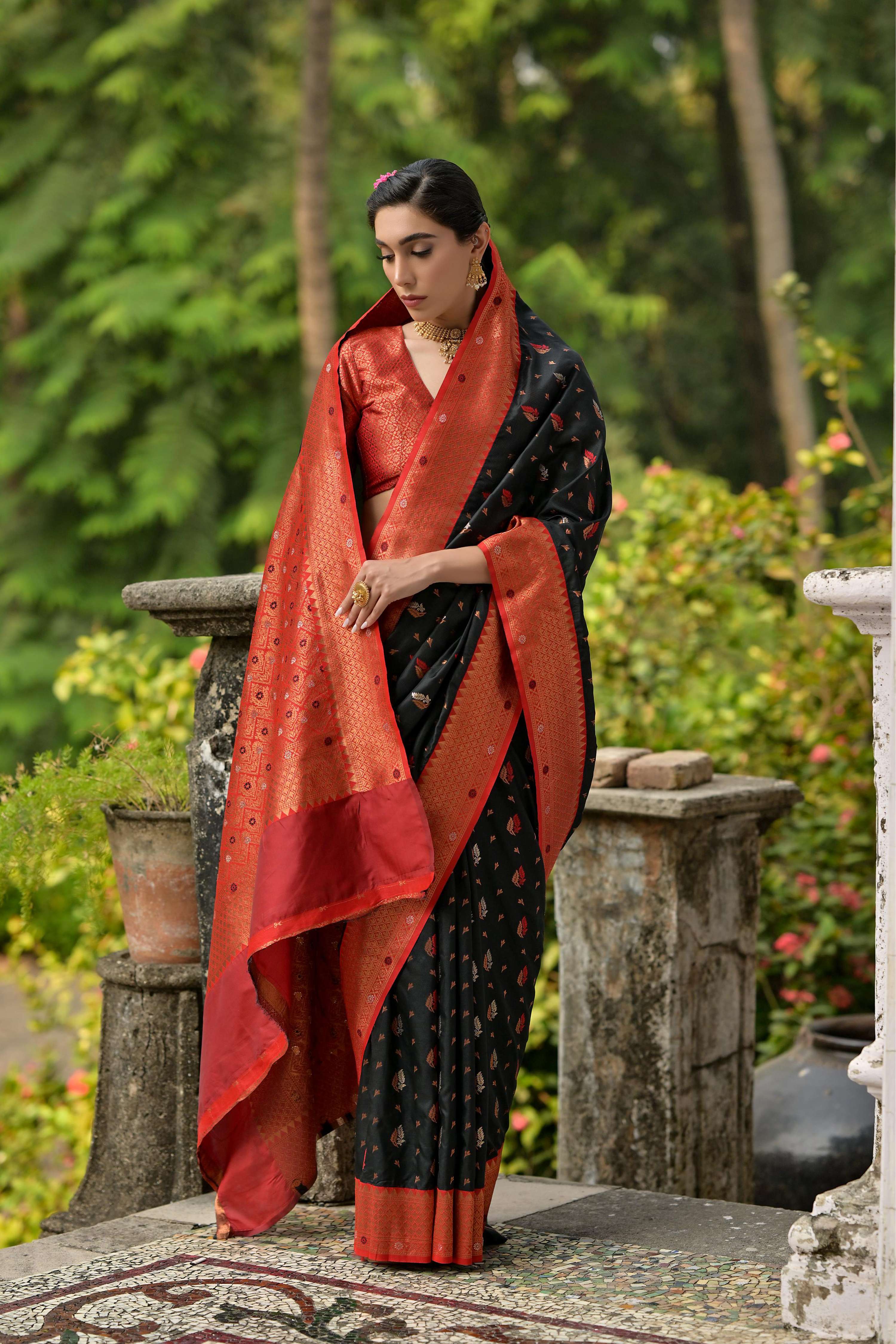 Jyoti Fashion Women's Black Banarasi Silk Zari Woven Traditional Saree with Blouse - Distacart