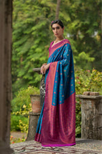Thumbnail for Jyoti Fashion Women's Blue Banarasi Silk Zari Woven Traditional Saree with Blouse - Distacart