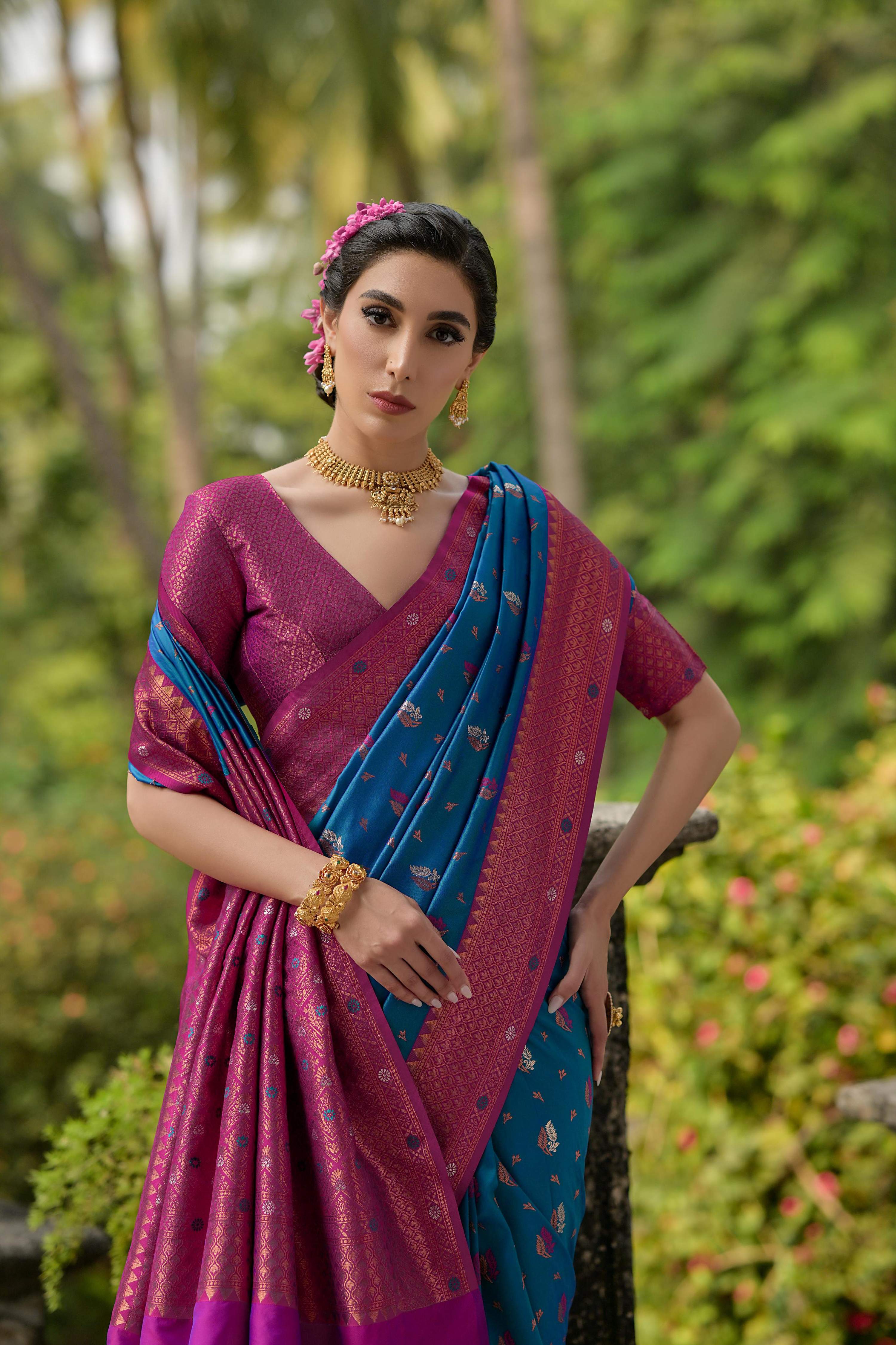 Jyoti Fashion Women's Blue Banarasi Silk Zari Woven Traditional Saree with Blouse - Distacart