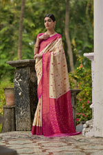 Thumbnail for Jyoti Fashion Women's Cream Banarasi Silk Zari Woven Traditional Saree with Blouse - Distacart