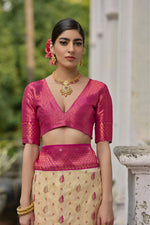 Thumbnail for Jyoti Fashion Women's Cream Banarasi Silk Zari Woven Traditional Saree with Blouse - Distacart