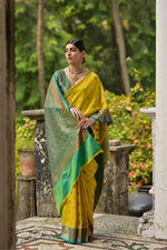 Thumbnail for Jyoti Fashion Women's Lemon Yellow Banarasi Silk Zari Woven Traditional Saree with Blouse - Distacart