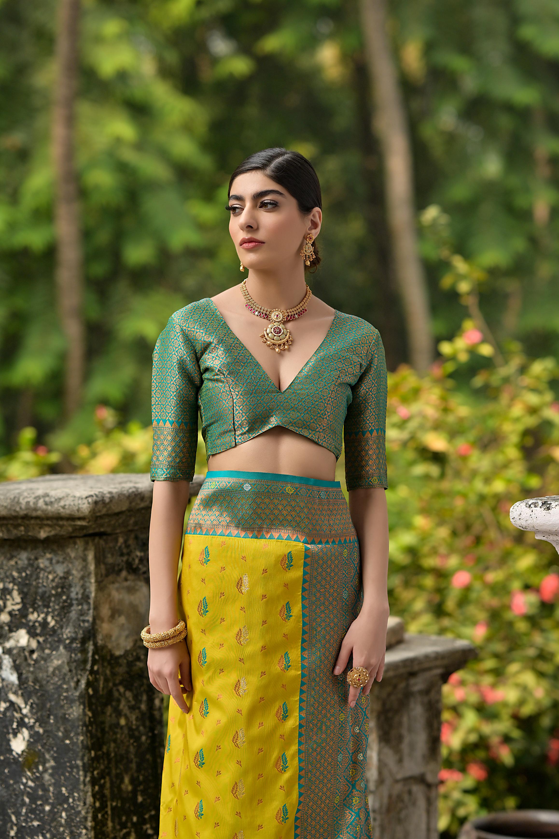Jyoti Fashion Women's Lemon Yellow Banarasi Silk Zari Woven Traditional Saree with Blouse - Distacart