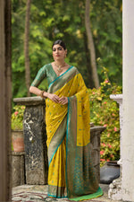 Thumbnail for Jyoti Fashion Women's Lemon Yellow Banarasi Silk Zari Woven Traditional Saree with Blouse - Distacart