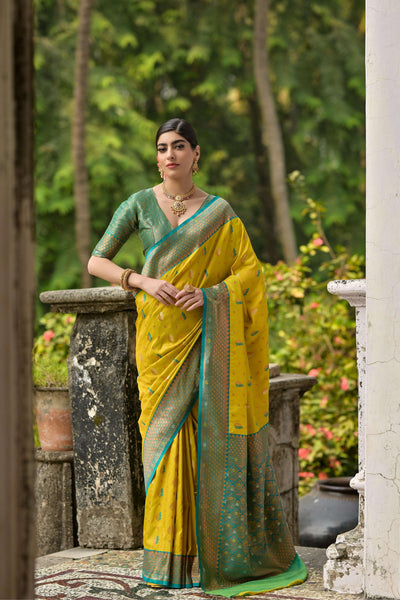 Jyoti Fashion Women's Lemon Yellow Banarasi Silk Zari Woven Traditional Saree with Blouse - Distacart