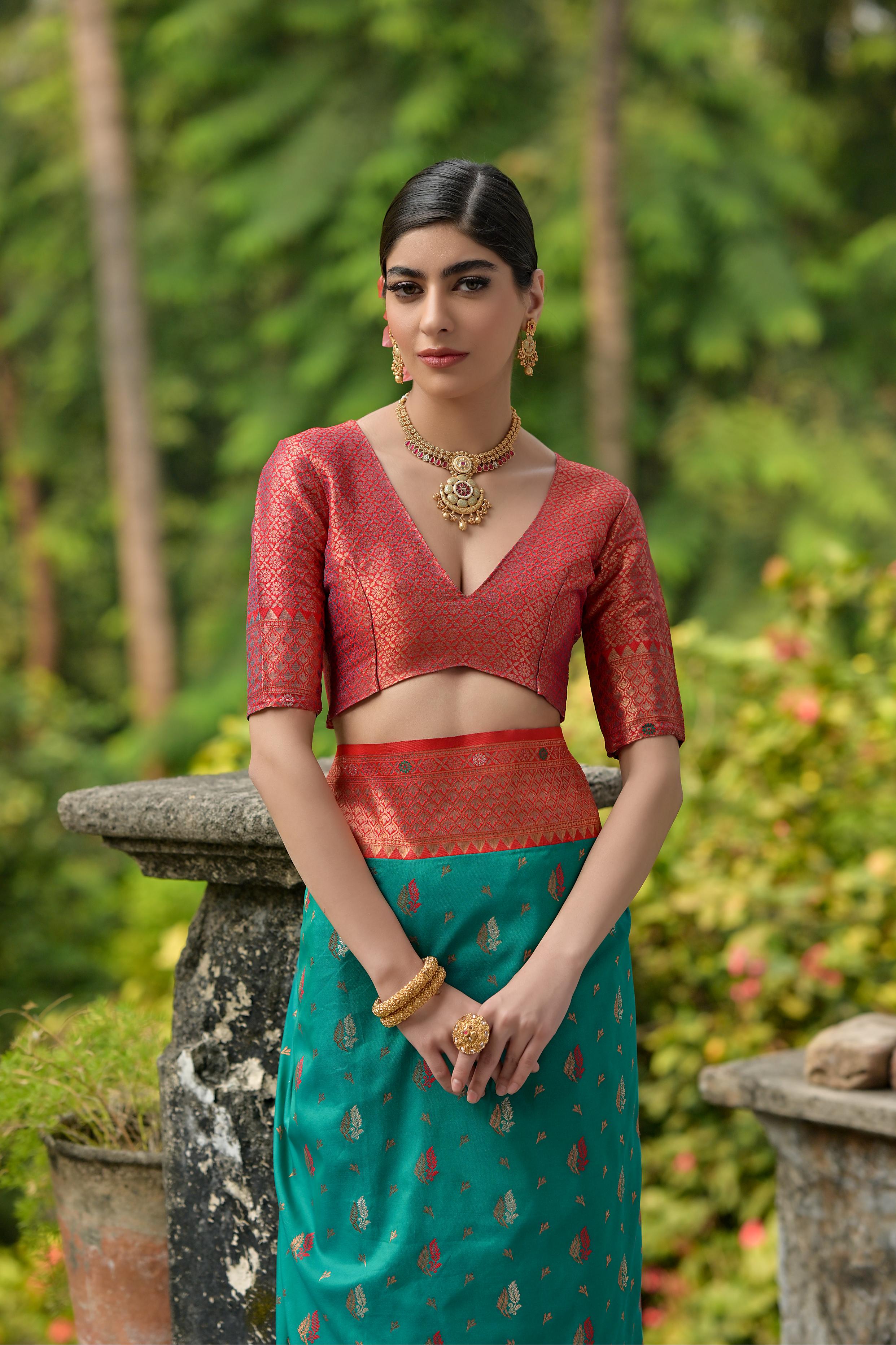 Jyoti Fashion Women's Rama Banarasi Silk Zari Woven Traditional Saree with Blouse - Distacart
