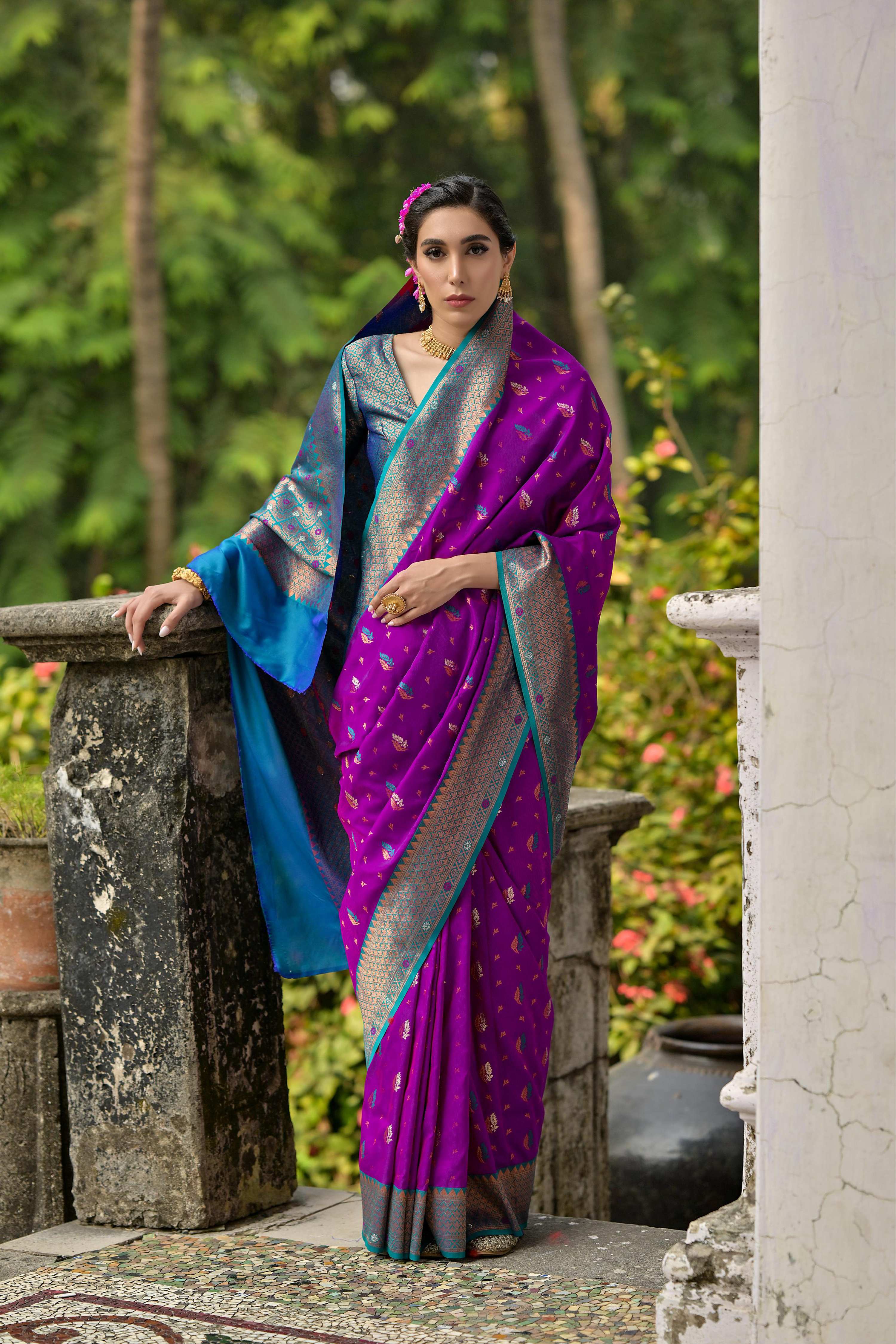 Jyoti Fashion Women's Purple Banarasi Silk Zari Woven Traditional Saree with Blouse - Distacart