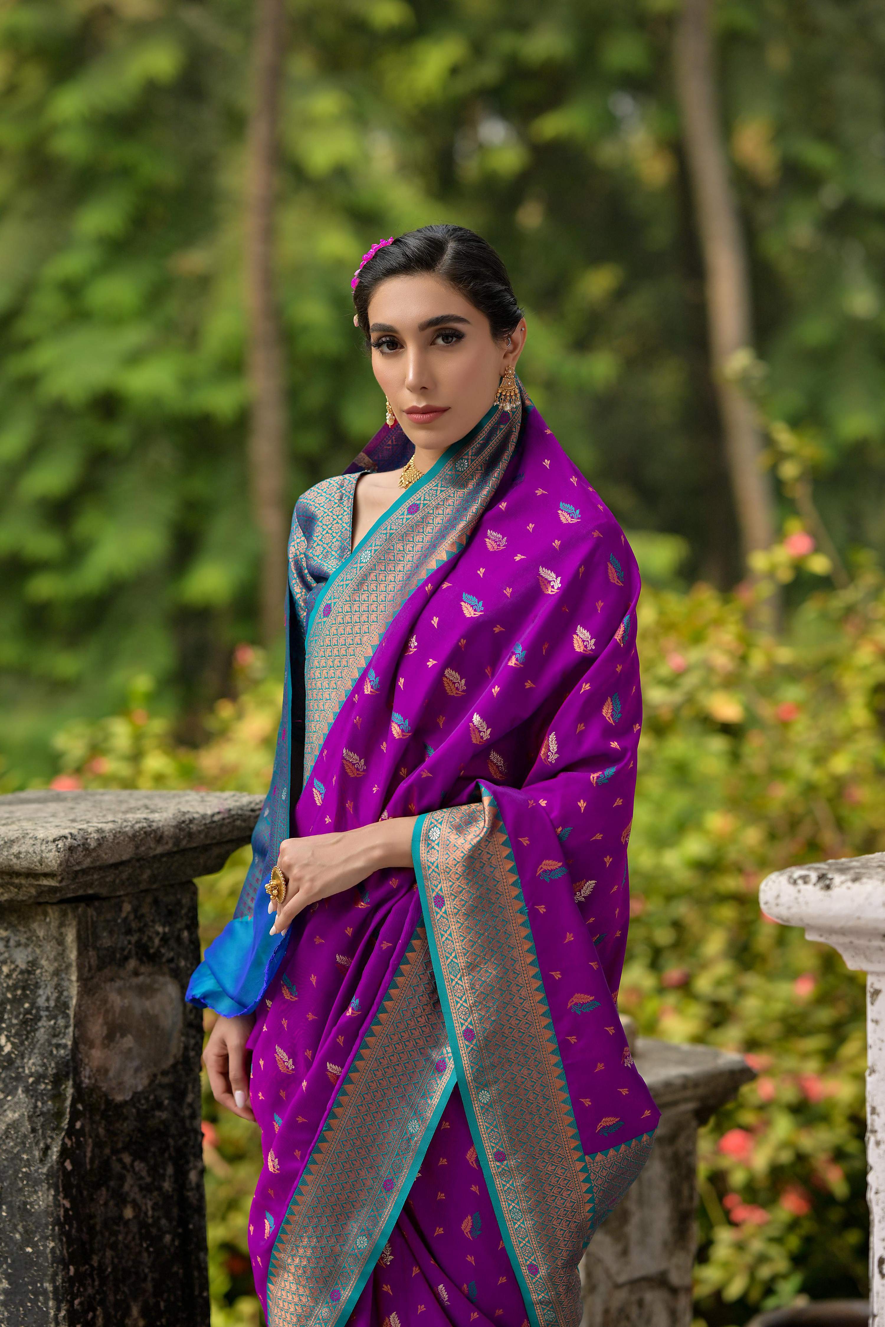 Jyoti Fashion Women's Purple Banarasi Silk Zari Woven Traditional Saree with Blouse - Distacart