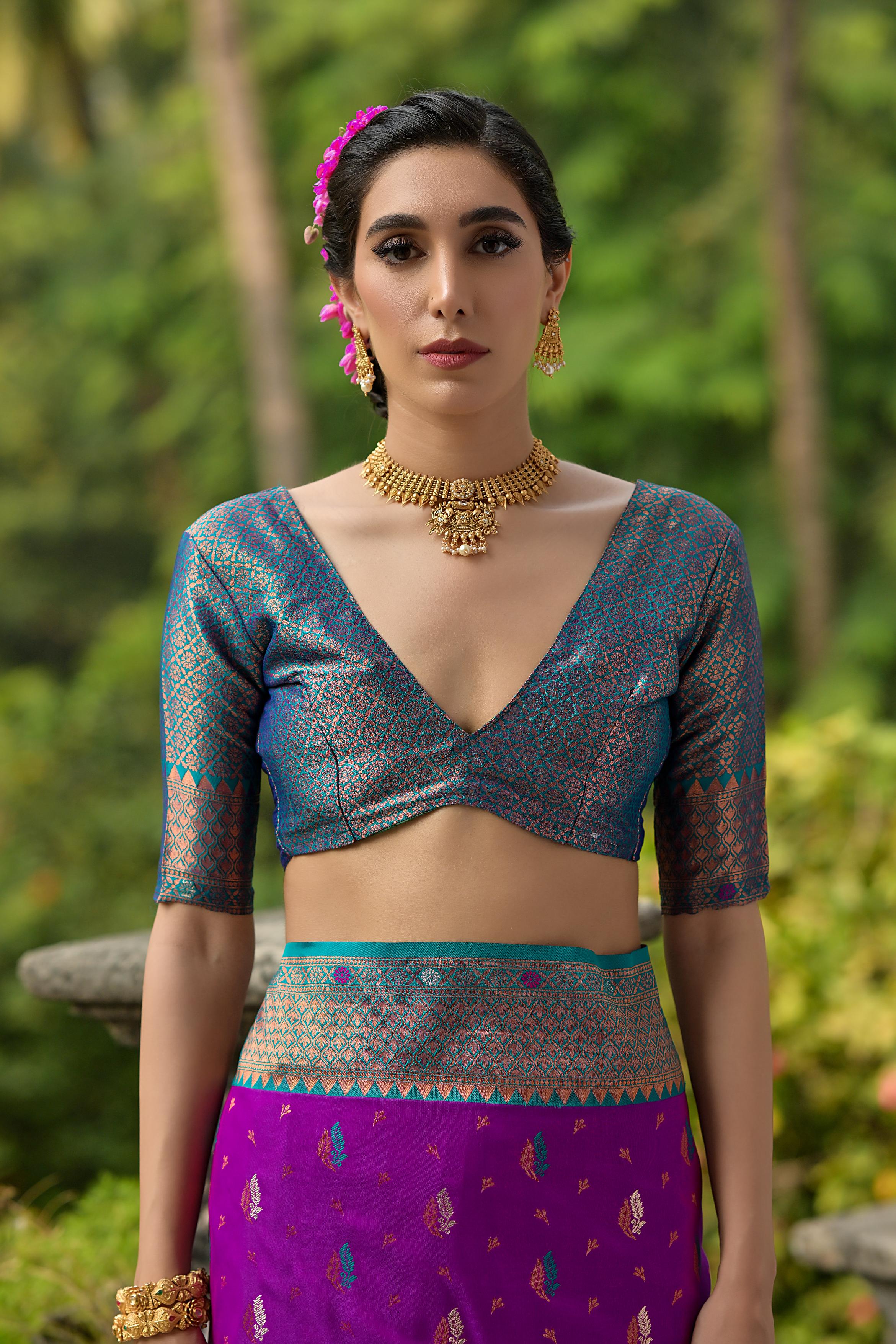 Jyoti Fashion Women's Purple Banarasi Silk Zari Woven Traditional Saree with Blouse - Distacart