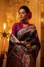 Thumbnail for Jyoti Fashion Women's Navy Blue Soft Banarasi Silk Zari Woven Traditional Saree with Blouse - Distacart
