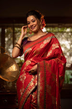 Thumbnail for Jyoti Fashion Women's Red Soft Banarasi Silk Zari Woven Traditional Saree with Blouse - Distacart
