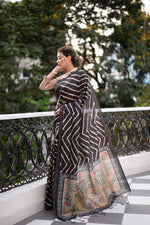 Thumbnail for Jyoti Fashion Women's Black Tussar Silk Leheriya Print with Zari Border Saree with Blouse - Distacart