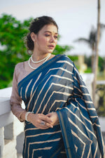 Thumbnail for Jyoti Fashion Women's Blue Tussar Silk Leheriya Print with Zari Border Saree with Blouse - Distacart