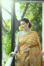 Thumbnail for Jyoti Fashion Women's Yellow Tussar Silk Leheriya Print with Zari Border Saree with Blouse - Distacart