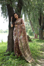 Thumbnail for Jyoti Fashion Women's Coffee Soft Tussar Silk Printed and Zari Woven Saree with Blouse - Distacart