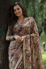 Thumbnail for Jyoti Fashion Women's Coffee Soft Tussar Silk Printed and Zari Woven Saree with Blouse - Distacart