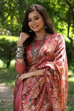 Thumbnail for Jyoti Fashion Women's Maroon Soft Tussar Silk Printed and Zari Woven Saree with Blouse - Distacart