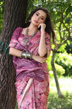 Thumbnail for Jyoti Fashion Women's Wine Soft Tussar Silk Printed and Zari Woven Saree with Blouse - Distacart