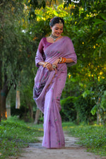 Thumbnail for Jyoti Fashion Women's Purple Soft Muga Cotton Floral Weaving Traditional Saree with Blouse - Distacart