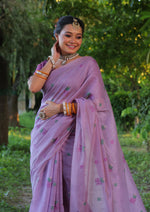 Thumbnail for Jyoti Fashion Women's Purple Soft Muga Cotton Floral Weaving Traditional Saree with Blouse - Distacart
