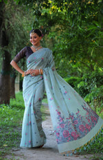 Thumbnail for Jyoti Fashion Women's Sky Blue Soft Muga Cotton Floral Weaving Traditional Saree with Blouse - Distacart