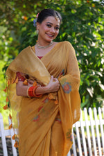 Thumbnail for Jyoti Fashion Women's Mustard Soft Muga Cotton Resham Jamdani Weaving Traditional Saree with Blouse - Distacart