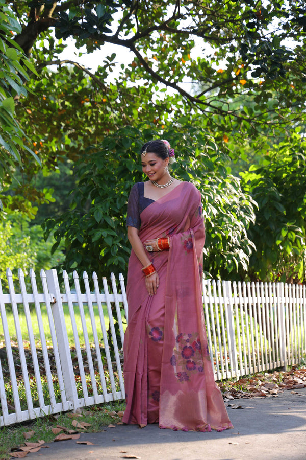 Jyoti Fashion Women's Pink Soft Muga Cotton Resham Jamdani Weaving Traditional Saree with Blouse - Distacart